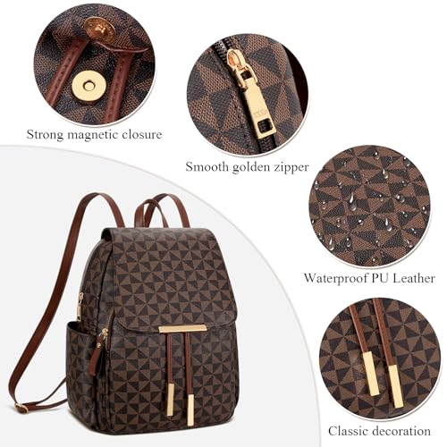 Image of KKXIU Backpack Purse for Women - Stylish Travel Daypack for Ladies, Leather Women Purses with Multiple Pockets for Work, College, Gift Ideas (Brown Checkered)