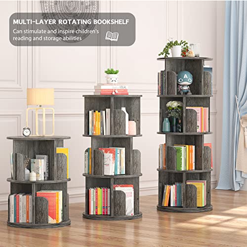 Aheaplus Rotating Bookshelf, 360 Display Corner Bookshelf For Small Space, 4 Tier Floor Standing Bookcase Storage Rack, Wood Narrow Book Shelf Organizer For Bedroom, Living Room, Study Room, Grey Oak #TOP4
