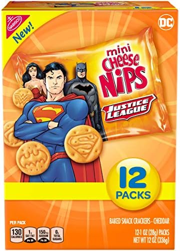 Cheese Nips Justice League Cheddar Baked Snack Crackers, 48 Snack Packs (4 boxes of 12 bags)