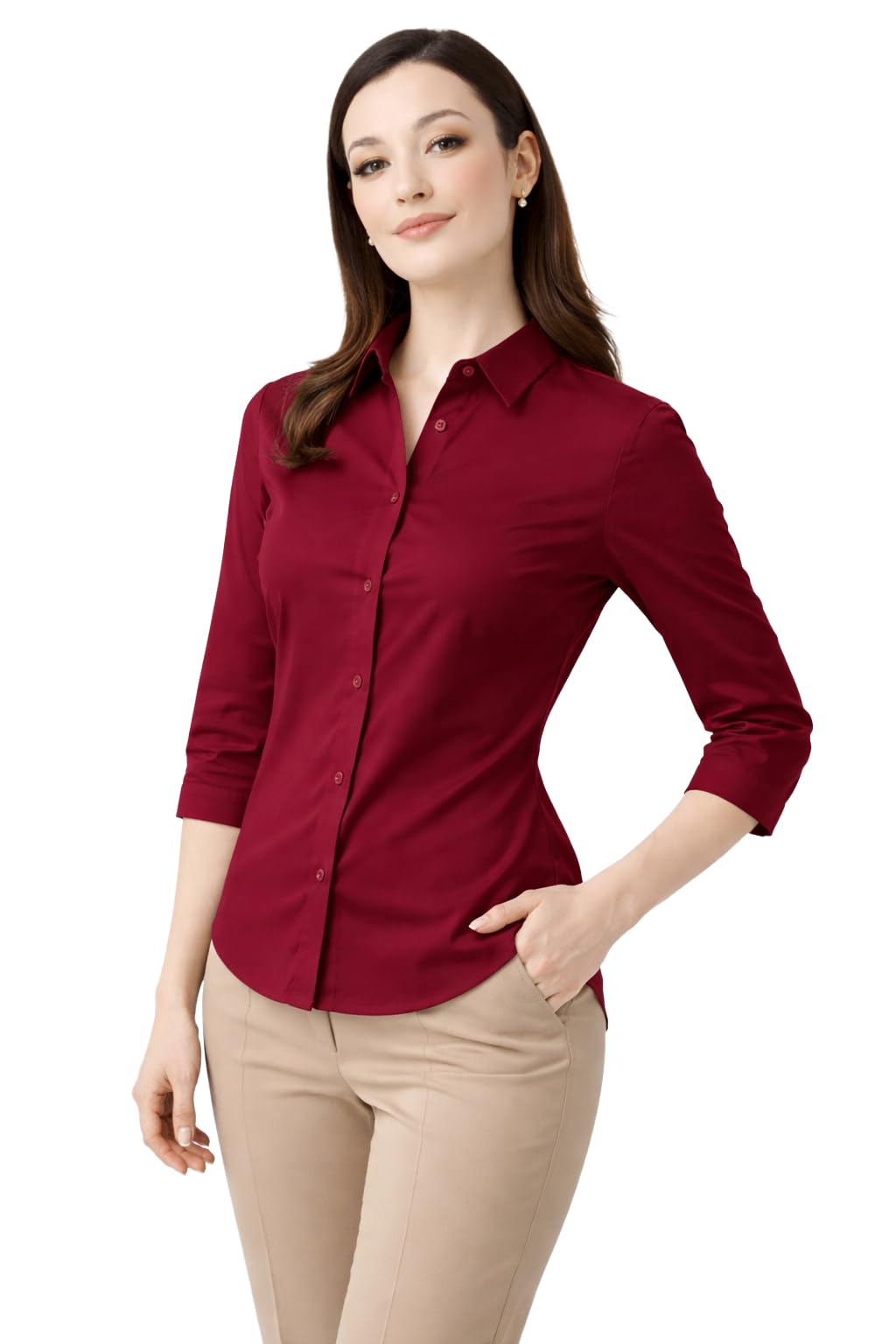Women’s Formal Shirt with 3/4 Sleeves for Office Wear | Button Down Collared Work Shirt | Regular Fit Ladies Business Formal Shirt-picture-17