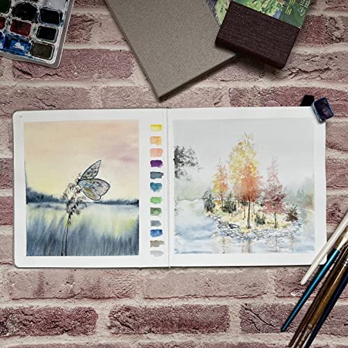 Image of tumuarta Square Watercolor Sketchbook, 140 LB, 300 GSM, Cotton Paper, Cold Press, 48 Pages, Hardbound, Watercolor Paper Pad for Use As Travel Journal and Mixed Media Pad (Blue, 14X14 CM)