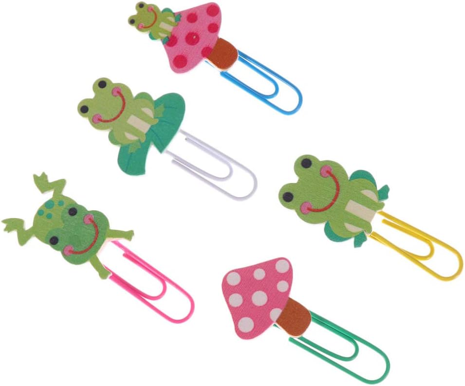 5Pcs Wooden Lotus Leaf Frog Paper Clips - Cute Animal Memo Clips for Office, School, Home Decor - Assorted Colors, Strong Clipping Force