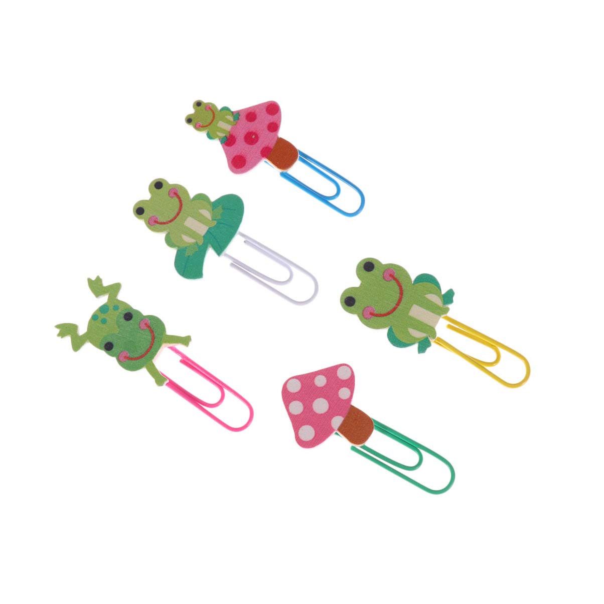 5Pcs Wooden Lotus Leaf Frog Paper Clips - Cute Animal Memo Clips for Office, School, Home Decor - Assorted Colors, Strong Clipping Force