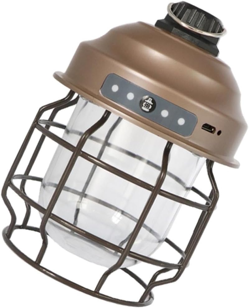 GARVALON Portable USB Rechargeable Camping Lantern Retro Hanging Outdoor LED Lantern Brown Multi-Functional Camp Light for Hiking and Tent Use