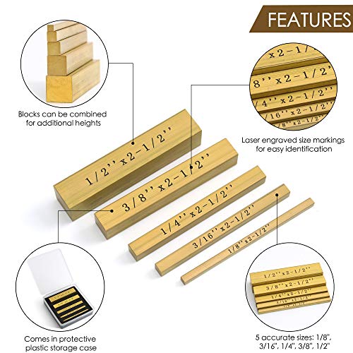 Brass Setup Blocks Height Gauge Set - Set of 5 Accurate Table Saw Accessories for Woodworkers - Bars Include Laser Engraved Size Markings