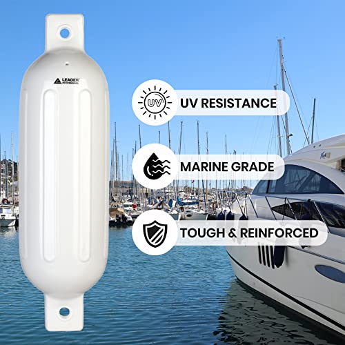 Image of Leader Accessories Ribbed Twin Eyes Boat Fender Bumper Pack of 4 Includes 3 /8'' Fender Lines and Pump to Inflate
