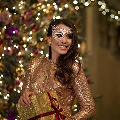 deladola Half Face Masquerade Costume Mask Rose Gold Masks Rhinestone