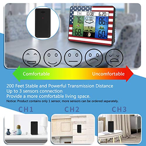 Geevon Weather Station Home Wireless Indoor Outdoor Temperature Humidity Monitor,Atomic Digital Clock Barometer Thermometer Hygrometer Color Forecast Station with Sensor(American Flag Pattern) - Thumbnail 2