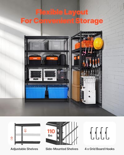 Image of VEVOR Storage Shelves, 3000 lbs, 5 Tier Heavy Duty Garage Shelving, 20 inch D x 48 inch W x 72 inch H Adjustable Metal Shelves for Industrial Shelving Unit Utility Shelf, for Kitchen, Warehouse, Basement, Black