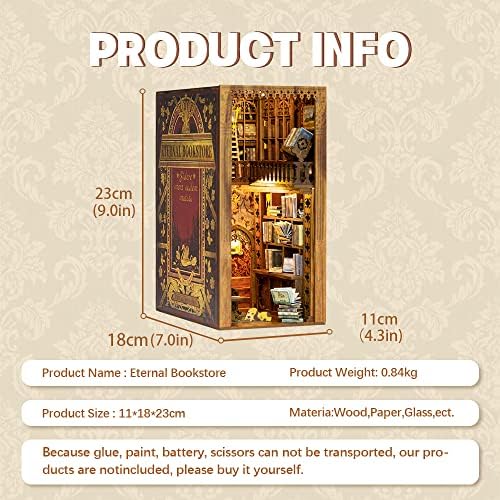 Fsolis Book Nook Kit, DIY Dolls house Kit book nook Miniature kit 3D Wooden Puzzle Bookend booknook kit Miniature houses kit for Adults (YS05)