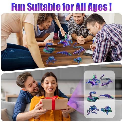 Kenmohuo 6PCS 3D Printed Animals, Joint Articulated 3D Printed Fidget Toys Animal Collectable for Adult Home and Office Decoration Gift (Blue Green Purple) - Image 7