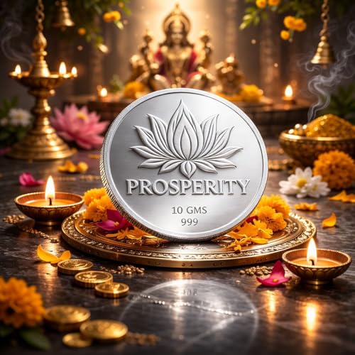 Image of PROSPERITY 10g Silver Coin 999 Pure BIS Hallmarked with Lotus Design | Certified Pure Silver Coin for Lakshmi Puja, Diwali, Wedding Gift, Festival Gifting & Auspicious Occasions