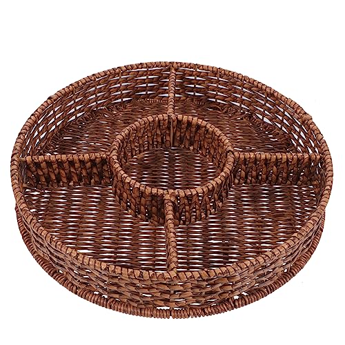 HOLIDYOYO Imitation Rattan Fruit Plate Egg Basket Food Serving Tray Coffee Table Snack Basket Shelf Basket Woven Fruit Basket Egg Tray Basket for Fruits Wicker Serving Basket Pp re-usable