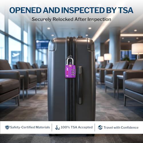 Image of Forge Open Alert TSA Approved Luggage Locks - 3 Digit Combination, Easy Read Dials, Zinc Alloy Body (Purple 2 Locks)