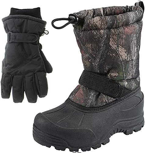 Northside Frosty Winter Boys Snow Boots with Matching Waterproof Gloves, Size: 1 M US Little Kid - Brown Camo (Brown)