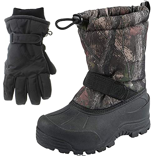 Northside Frosty Winter Boys Snow Boots With Matching Waterproof Gloves, Size: 1 M Us Little Kid - Brown Camo (Brown) #TOP3