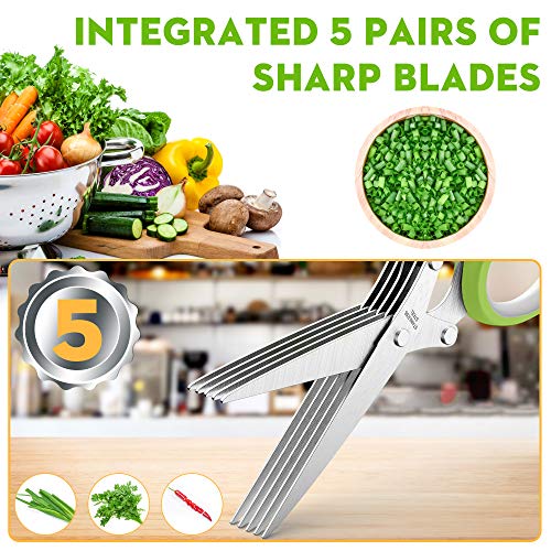 Image of Herb Scissors with 5 Blades and Cover, Kitchen Herb Cutter with Cleaning Comb, Stainless Steel Multi Blade Herb Shears for Basil Parsley Cilantro, Easy Clean Cooking Tool, Unique Kitchen Gadgets Gift