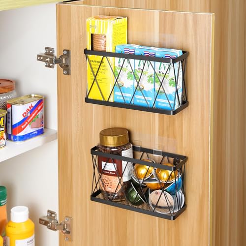 YIGII-3-Pack-Adhesive-Cabinet-Organizer-Storage-Lid-Organizer-Wall-Mounted-Pantry-Door-Organizer-Bin-Holder-for-Tupperware-Lid-Kitchen-Wall-Under-Sink-Basket-Slim-Space-Black-Stainless-Steel