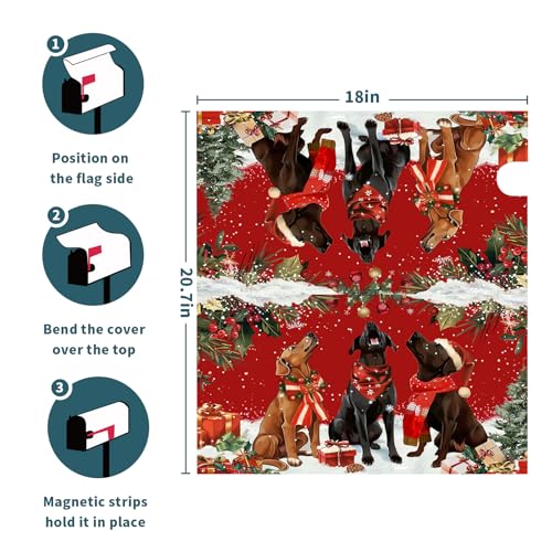 Image of Merry Christmas Dogs Magnetic Mailbox Cover Standard Size 21x18 Inch Winter Xmas Mailbox Covers Christmas Puppy Snowy Decorative Post Letter Box Cover for Christmas Holiday Outdoor Decorations
