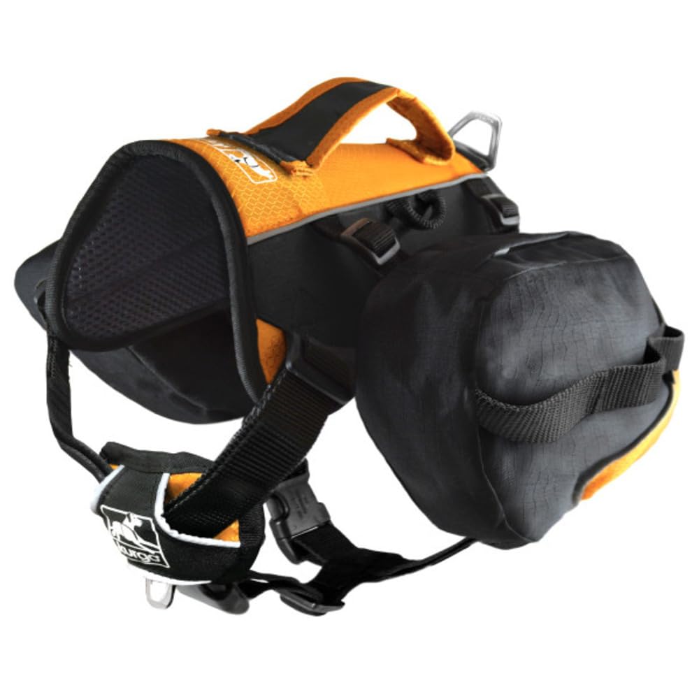 Kurgo Baxter Hunderucksack mit Geschirr - Abenteuer Rucksack - Ergonomische Rückenstütze - Ausbalanciertes Design - Langlebiger Wanderrucksack, Hundezubehör - Baxter (13-39 kg) - Schwarz/Orange