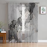 AMZRicher Marble Sheer Curtains 84 Inch Length 2 Panels Set, Farmhouse Grey Black Golden Marble Mode