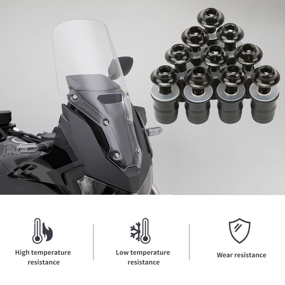 Parabrezza Vite Bulloni Kit Universale, M5x16mm Moto Parabrezza Bulloni Viti Kit, 10 Pezzi, Nero