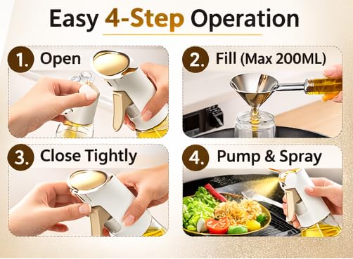 Image of Zollyss 2 in 1 Oil Dispenser and Sprayer, Glass Bottle with Fine Mist Spray Nozzle, Anti-Drip Pour Spout, Comfortable Handle Grip for Cooking and Salad (Oil Sprayer(200ml))