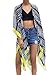 Moss Rose Women's Beach Cover up Swimsuit Kimono Cardigan with Bohemian Floral Print Green Embroidery