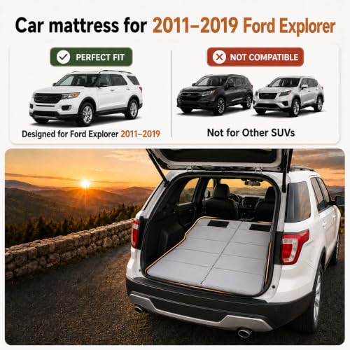 Image of Car Mattress for 2011-2019 Ford Explorer, Upgraded Non-Inflatable Thickened Foam SUV Car Camping Mattress, Foldable Trunk Sleeping Pad Car Bed Mattress for Road Trips Camping Travel