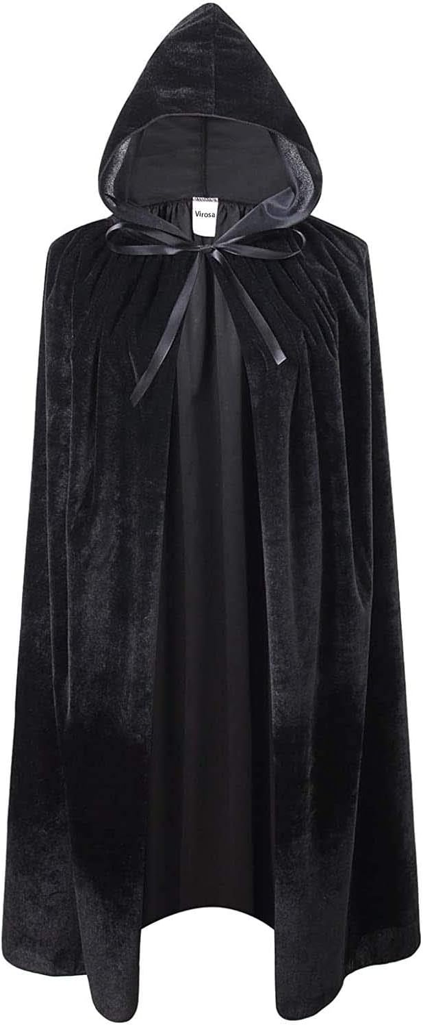 VIROSA Unisex Value Black Vevet Style Hooded Cape Adult/Kids Fancy Dress Costume, Unixsex, Halloween, Fancy Dress
