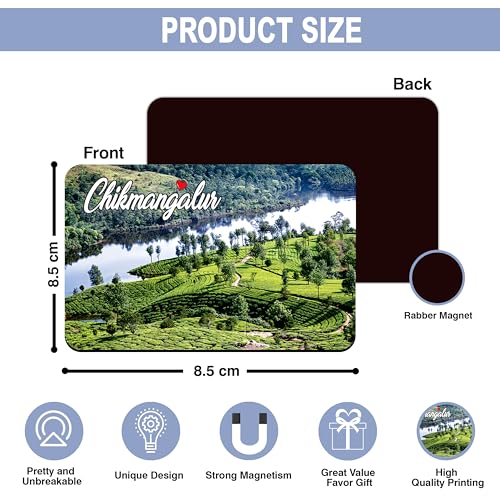 Image of Elegant Fridge Magnet with Themes |Rectangular Size Refrigerator Magnet with Magnetic Rubber Back | Pack of 1, 8.6cm X 5.4cm (Chikmangalur - Design 11)