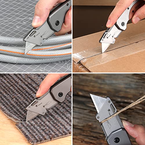Workpro Folding Utility Knife, Quick-Change Box Cutter With Stainless Steel Head & Liner Lock, Wood Handle Razor Knife And Extra 10Pc Sk5 Blades #TOP7