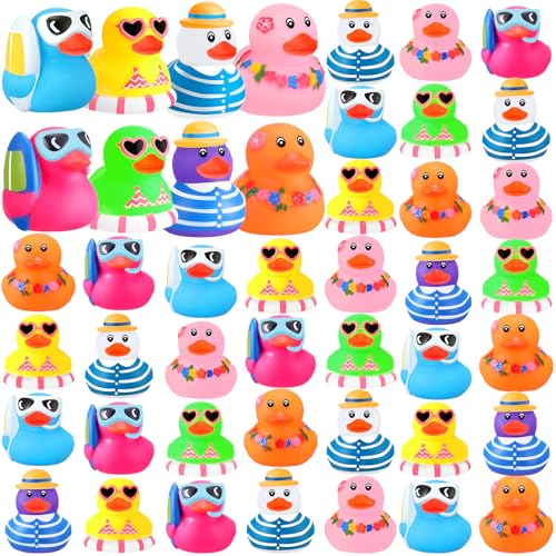 Honoson 24 Pcs Summer Beach Rubber Ducks Bulk Bath Toys, 8 Colors - image 1