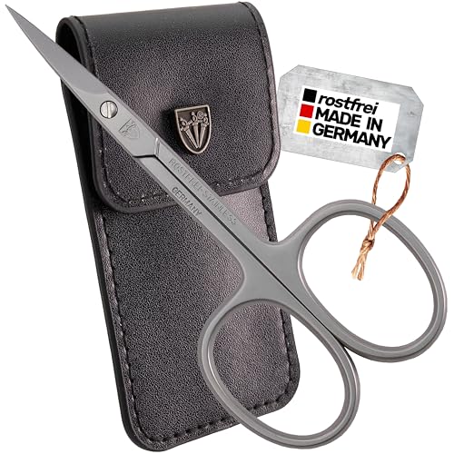 DREI SCHWERTER - Hautschere gebogen | Zur präzisen Entfernung von Hautresten. Rostfreie Markenqualität MADE IN GERMANY | Inhalt: Schwarzes Nageletui aus Kunstleder mit Hautschere - Gebogen