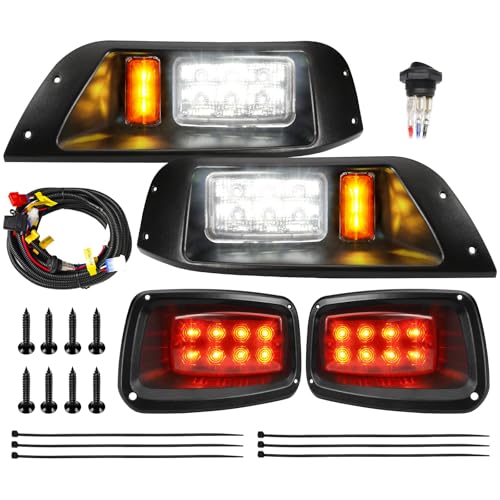 EXEFCH Golf Cart LED Light Kit for EZGO TXT 1996-2013 12V Street Legal EZGO TXT Headlight and Taillight kit with Wiring Harness High-Brightness Black Kit