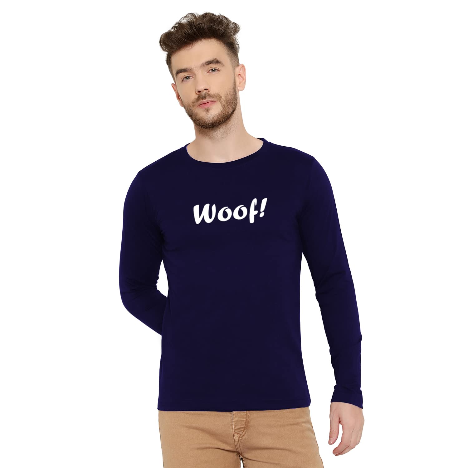 Woof Printed Full Sleeve T-Shirt | Dog Lover Tshirts for Men | Long Sleeve | Pet Tshirts | Puppy | Quote | Unique