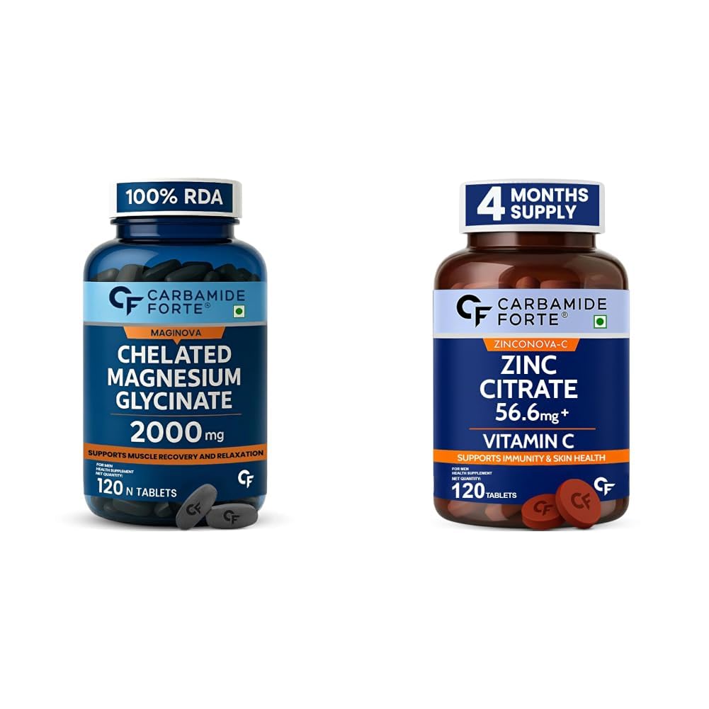 Carbamide Forte Chelated Magnesium Glycinate Supplement 2000mg Per Serving | Magnesium Supplement Supports Muscle Recovery & Better Sleep - 120 Veg Tablets & Zinc Citrate with Vitamin C-image-24