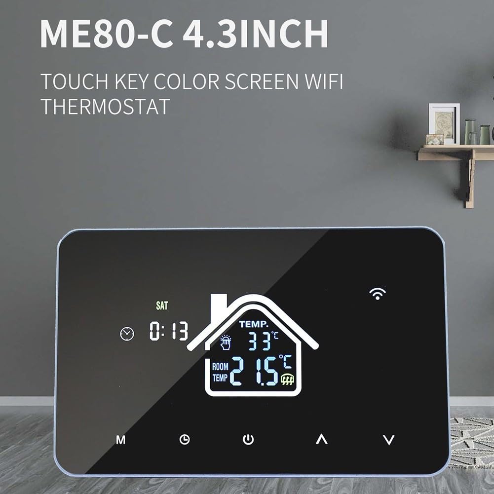 Regolatore di temperatura intelligente con touch screen e controllo app per sistemi di riscaldamento centralizzato con blocco bambini e impostazioni programmabili nero (elettricità 16A)