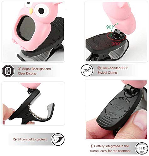 Rinastore Clip-On Owl Tuner for Guitar, Bass,Ukulele & Violin (Pink)