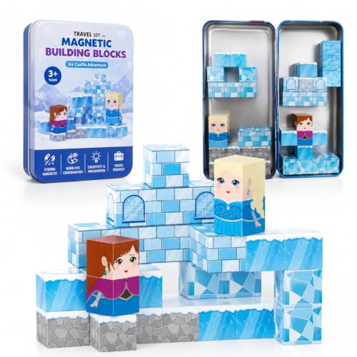 Image of Magnetic Blocks for Kids & Audlts Gift for Boys /Girls Age 5+ Years (38 Pcs Snow Princes Theme with Storage Tin)
