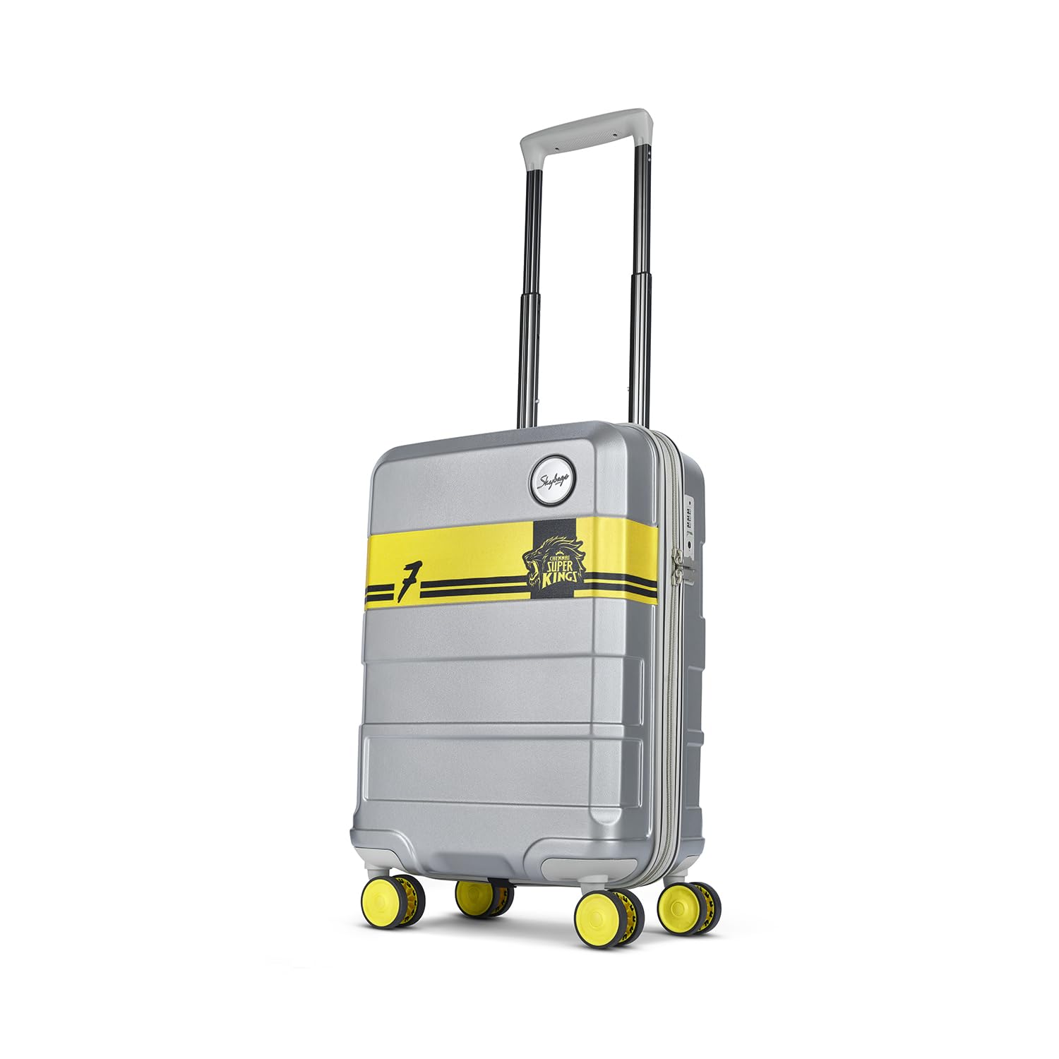Whistle Podu Cabin Trolley Bag 55cm | Small | Hard Luggage | Official CSK Edition 8-Wheel Suitcase | TSA Lock with Anti-Theft Zipper | Polycarbonate | 3 Years Warranty - Unisex (Silver)
