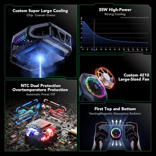 Image of Black Shark Magnetic Phone Cooler 5 Pro - 18 Addressable RGB LEDs, Detachable Grip, APP-Controlled Thermostatic Cooling Fan for iPhone MagSafe /Android /iPad -Gaming /Streaming /Photography