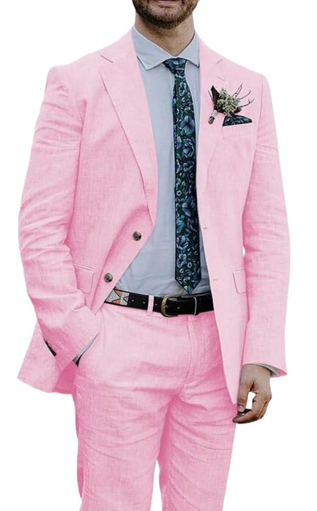 Abito da uomo in lino 2 pezzi con risvolto tacca per matrimonio estivo smoking leggero Prom Party Suit