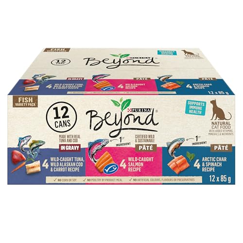 Beyond Wet Cat Food, Fish Variety Pack – 85 g Can (12 Pack), Brown, 7.08 g (Pack of 12)