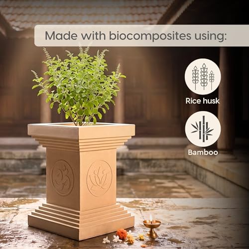 Image of Eha Earth-Friendly Tulsi Pots for Home Big Size | 16 inch, Pack of 1 | Heavy Duty Tulasi Pot Made with Rice Husk & Bamboo Biocomposite | UV Protected Plant Pots | Tulasi Kota Set | Sand Dune