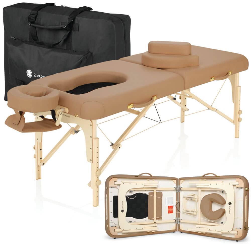 Ipanema Schwangerschafts-Massageliege Klappbar Braun 70 cm breit – mit Brust- und Bauchöffnung – höhenverstellbar (60–86 cm), Buchenholz bis 230 kg – 7,6 cm Matratze – inkl. Tragetasche