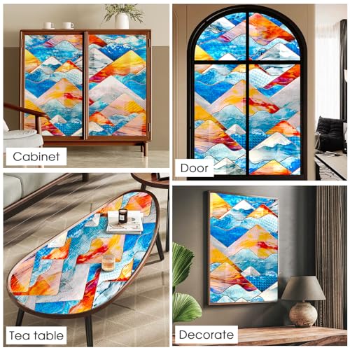 Image of SUNBABY Stained Glass Window Film:304,3D Decorative Window Privacy Film, Window Decals,Non-Adhesive Heat Control Anti UV Vinyl Static Clings,35.4 x 78.7 Inches