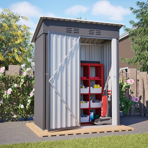 LLGWGL Caseta de jardín de metal, 1,27 m², resistente cobertizo de almacenamiento, techo plano, puerta con cerradura, sin ventana, para herramientas de jardín, herramientas y artículos de temporada