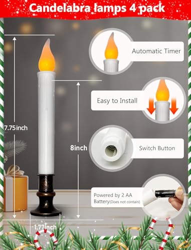 Image of 4PK Battery Operated LED Window Candles, 7.75 inch Christmas Candle Lamp