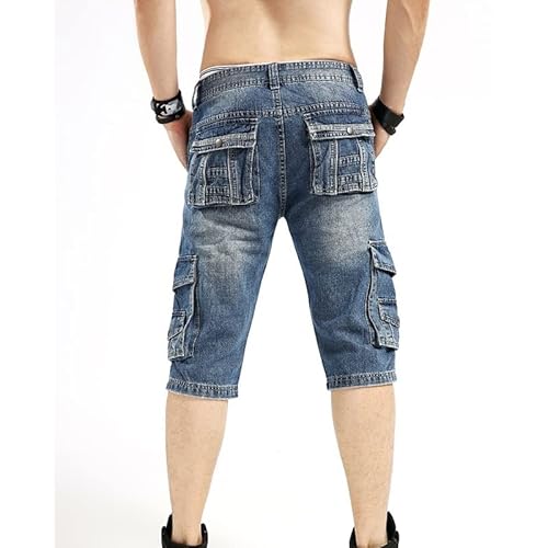 Htklcz Summer Mens Retro Cargo Denim Shorts Vintage Acid Washed Faded Multi-Pockets Military Style Biker Short Jeans For Men (Color : A, Size : 30) #TOP1